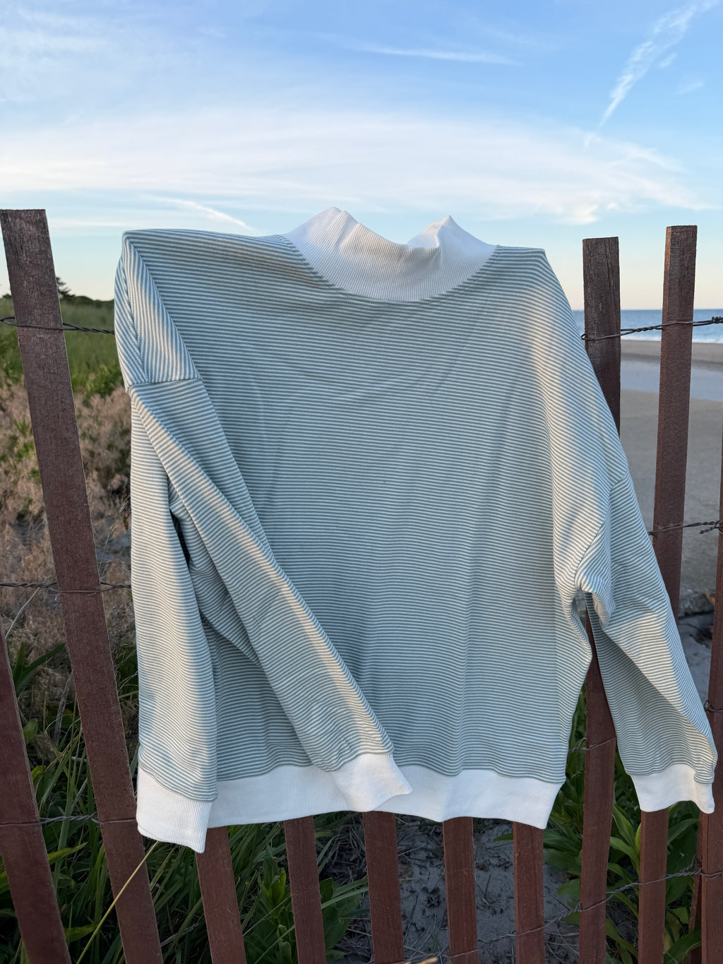 Sage Striped Mock neck