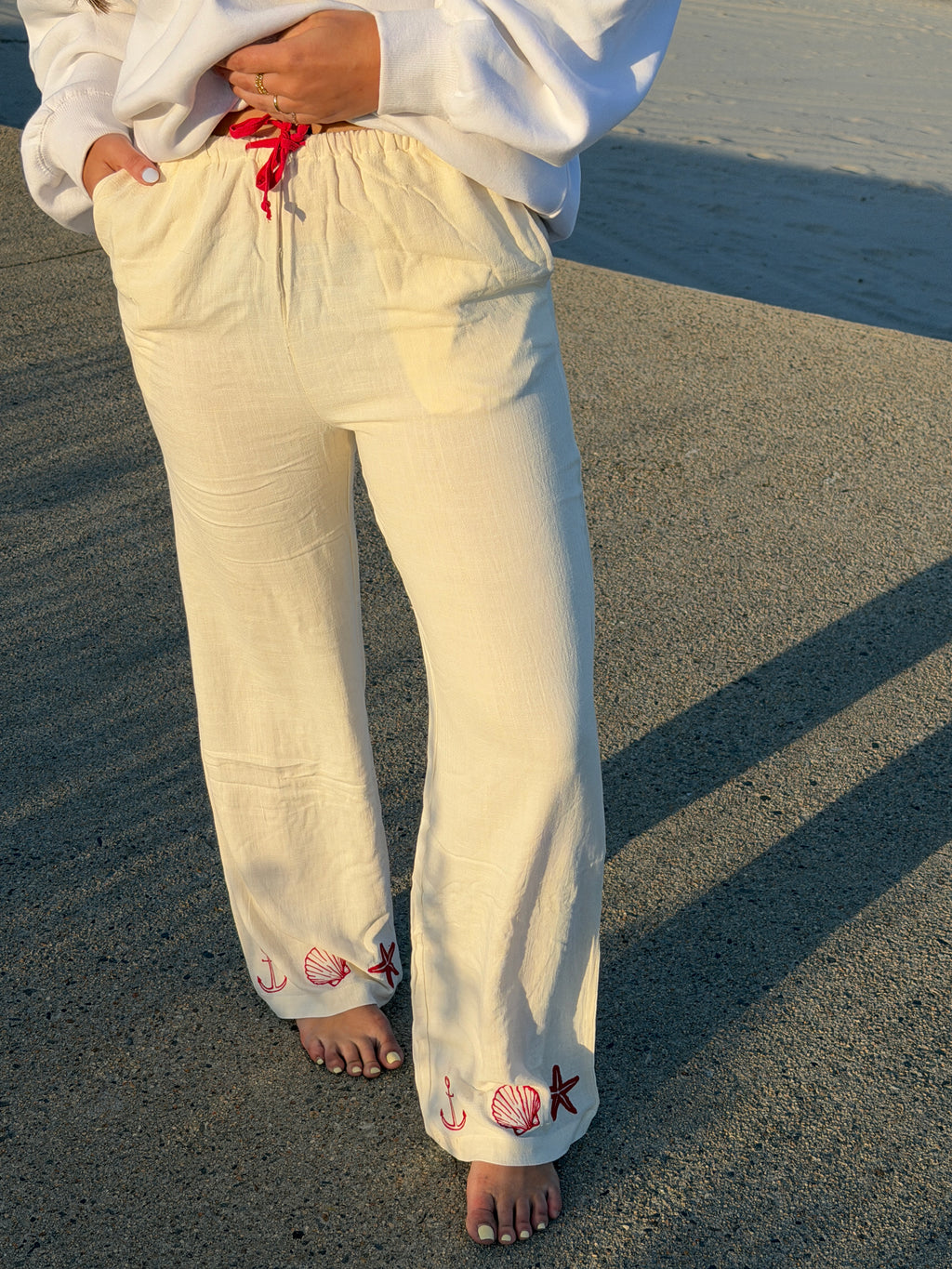 Shell Embroidered Pants