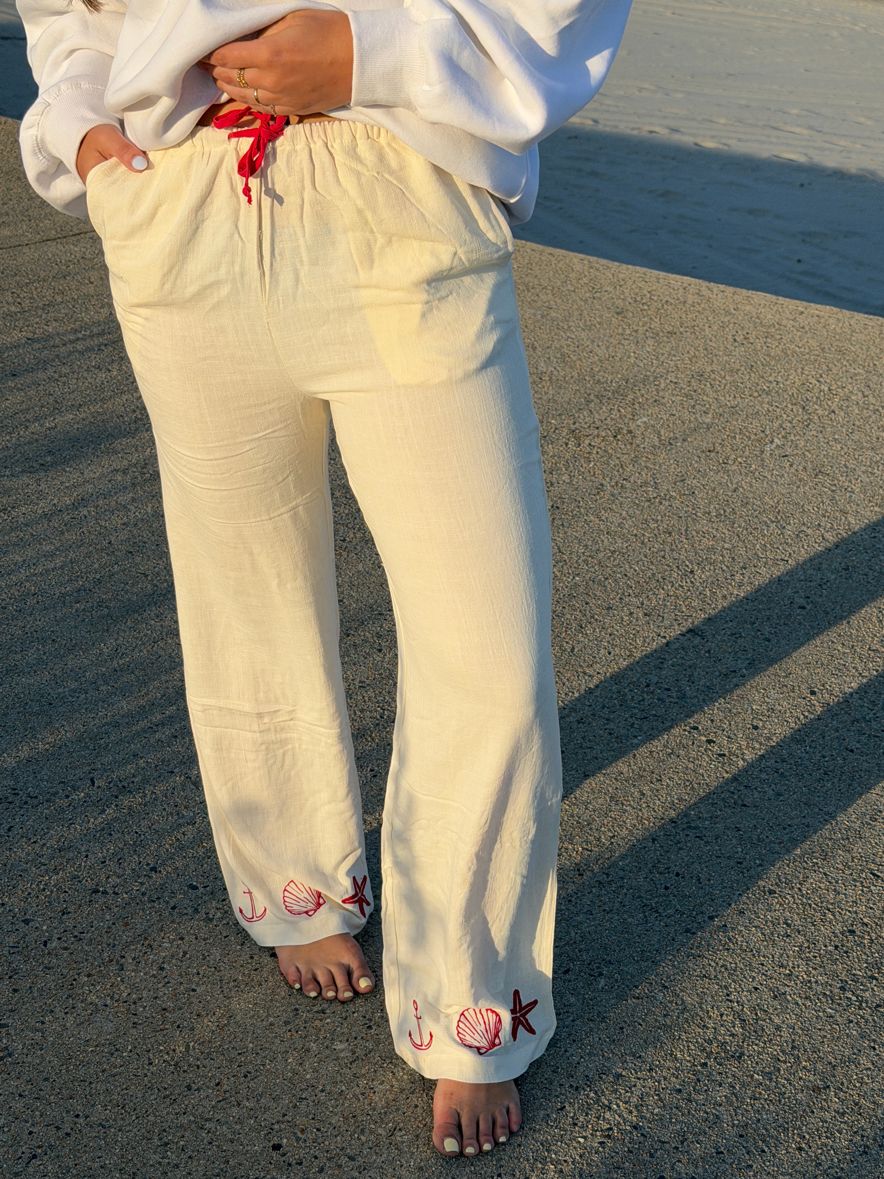Shell Embroidered Pants