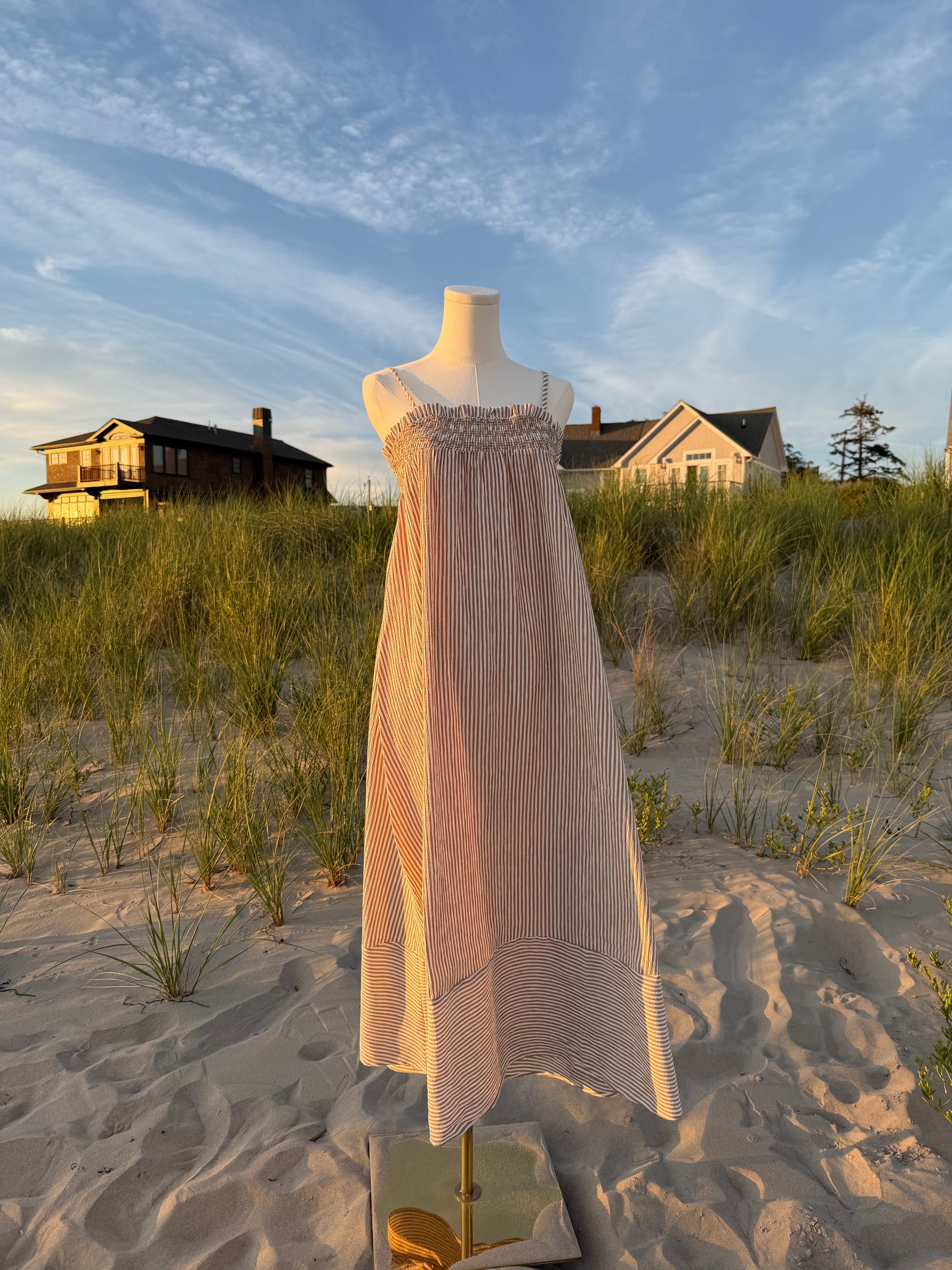 Embroidered Striped Maxi Dress