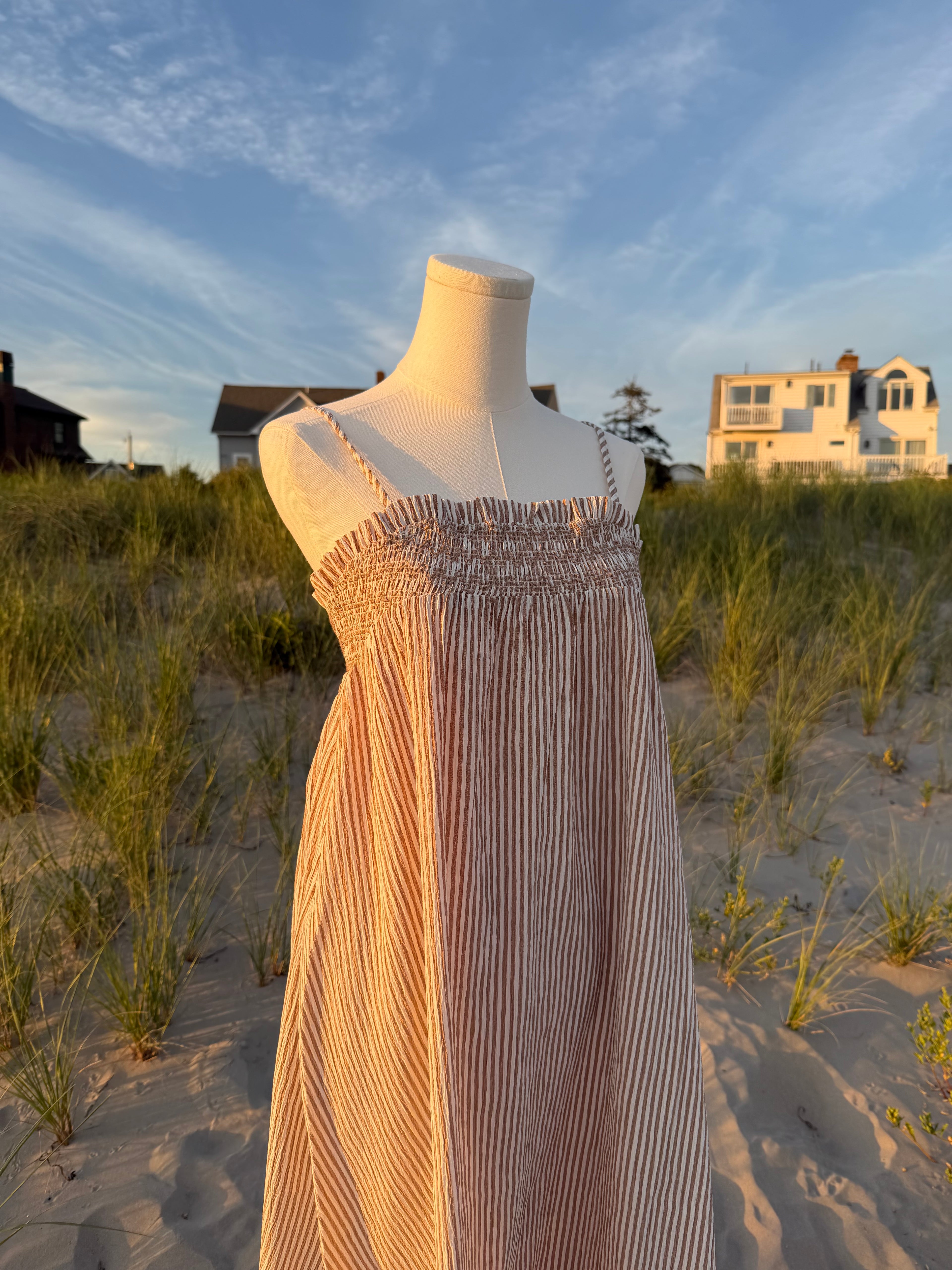 Embroidered Striped Maxi Dress