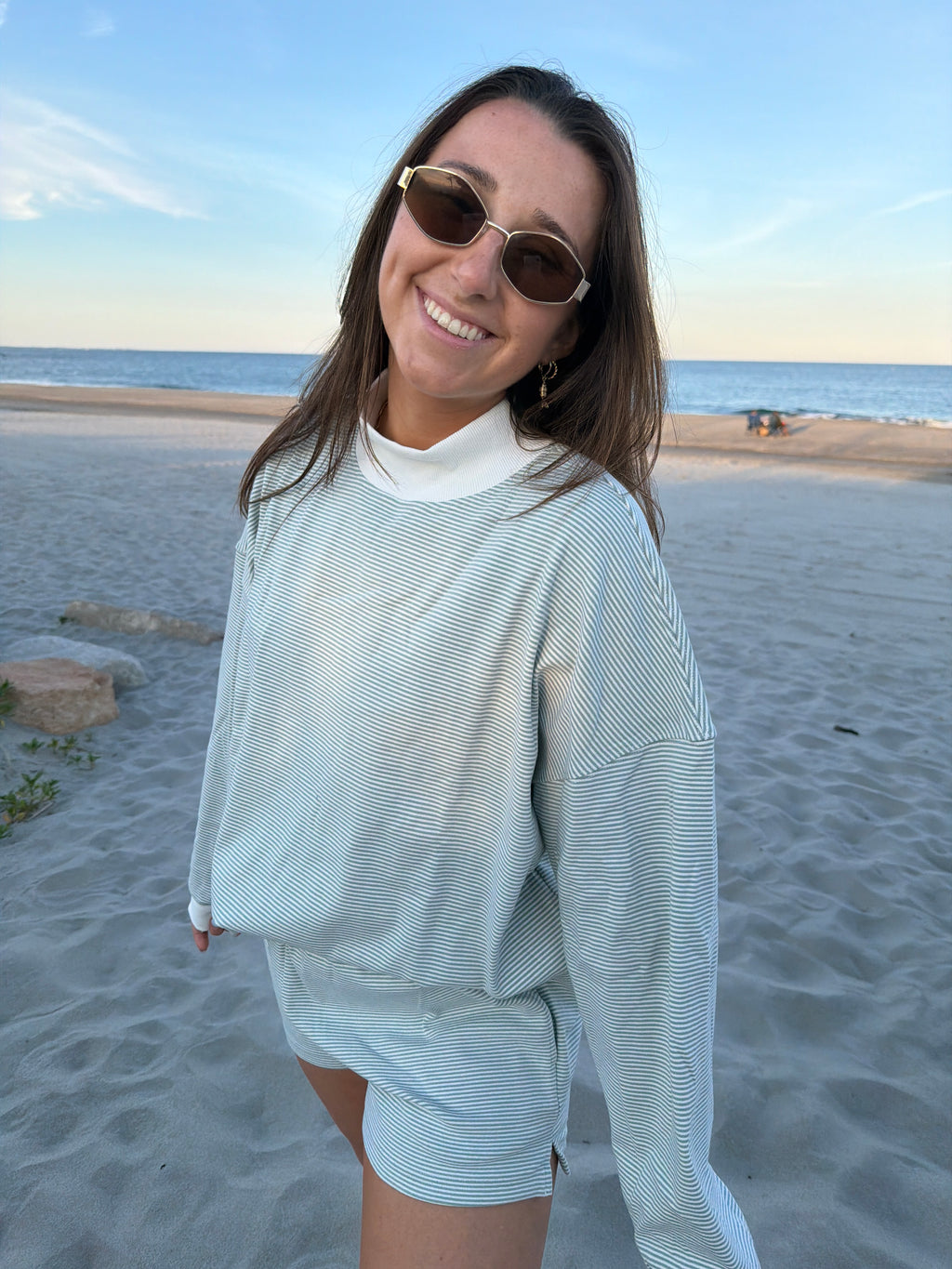 Sage Striped Mock neck