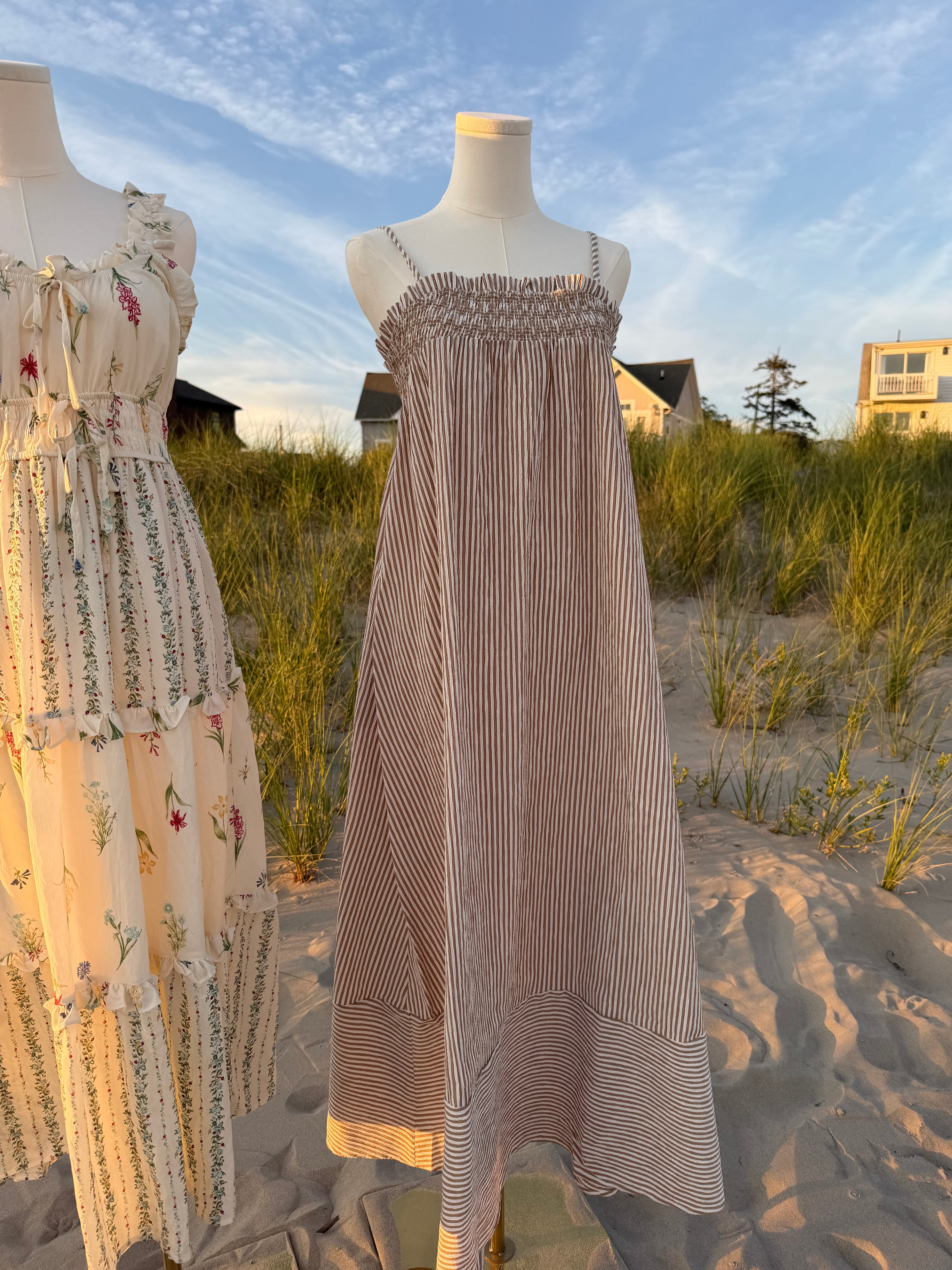 Embroidered Striped Maxi Dress